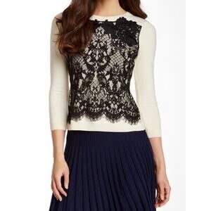 🕯️🕊️ DVF Diane von Furstenberg Ivory Wool Blend Lace Trim Sweater Size M